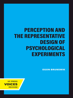 cover image of Perception and the Representative Design of Psychological Experiments